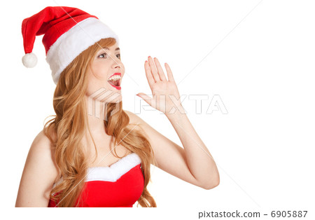 Young Beautiful Woman In Santa Hat Screaming 6905887
