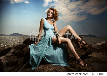 Portrait Of Fashion Woman In Blue Dress Outdoor 6906080