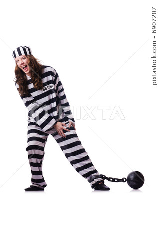 Prisoner in striped uniform on white Prisoner in striped uniform on white 6907207
