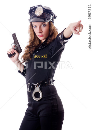 Female police isolated on the white 6907211
