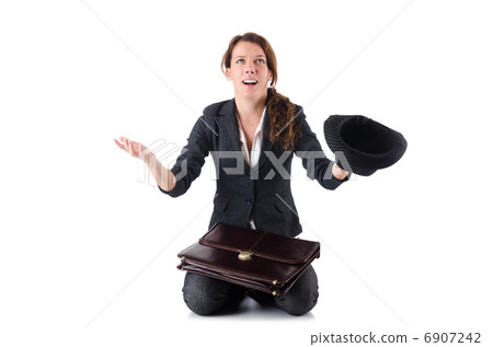 Businesswoman begging some money on white 6907242