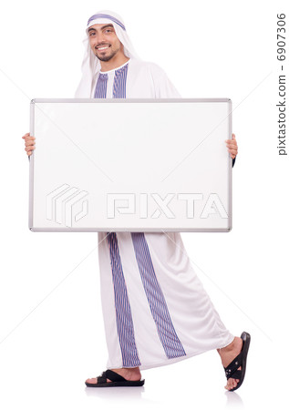 Arab man with blank board for message Arab man with blank board for message 6907306