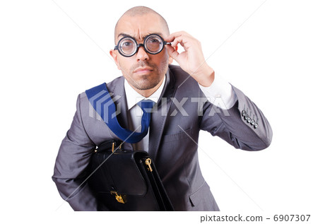 Funny nerd businessman on the white Funny nerd businessman on the white 6907307
