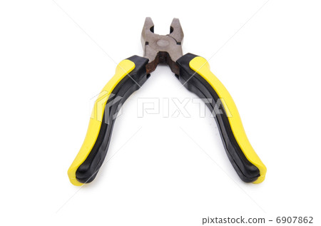 Yellow pliers isolated on the white 6907862