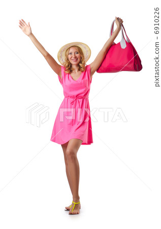 Woman ready for beach on white 6910226