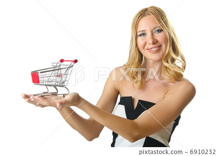 Attractive woman with shopping cart 6910232