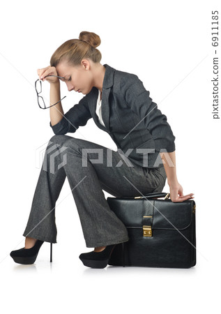Businesswoman with briefcase on white 6911185
