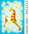 Seahorses, child's drawing, watercolor painting on paper 6911312