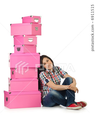 Girl with stack of giftboxes Girl with stack of giftboxes 6911515
