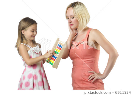 Mother with daughter isolated on white 6911524