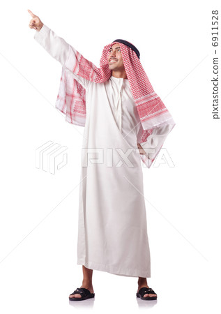 Arab man pressing virtual buttons 6911528