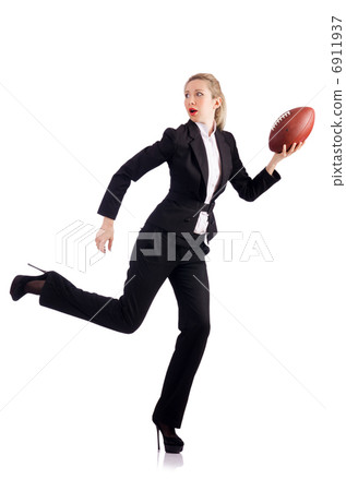 Woman businesswoman with american football 6911937