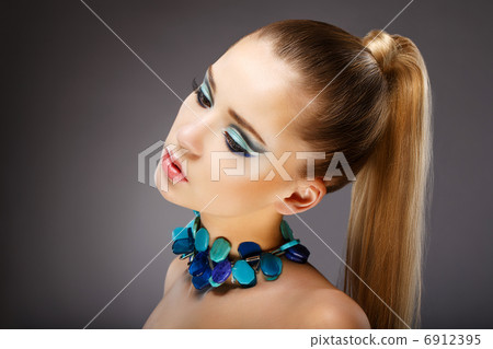 Allure. Profile of Sensual Woman with glazed Green - Blue Jewels. Relax Allure. Profile of Sensual Woman with glazed Green - Blue Jewels. Relax 6912395