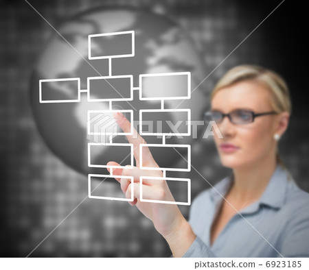 Businesswoman touching button Businesswoman touching button 6923185