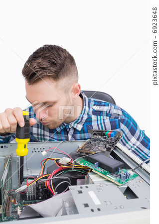 Computer engineer working on cpu Computer engineer working on cpu 6923648