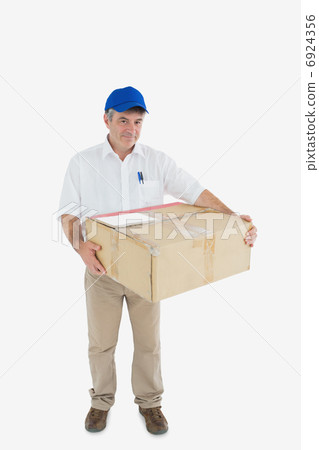 Courier man carrying cardboard box 6924356