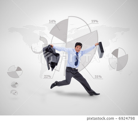Businessman jumping against a graphical presentation Businessman jumping against a graphical presentation 6924798