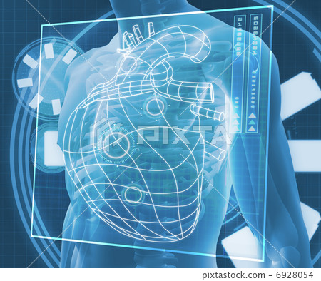 Blue digital body with heart diagram Blue digital body with heart diagram 6928054