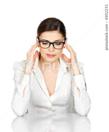 Portrait of a young woman in glasses with headache 6932231