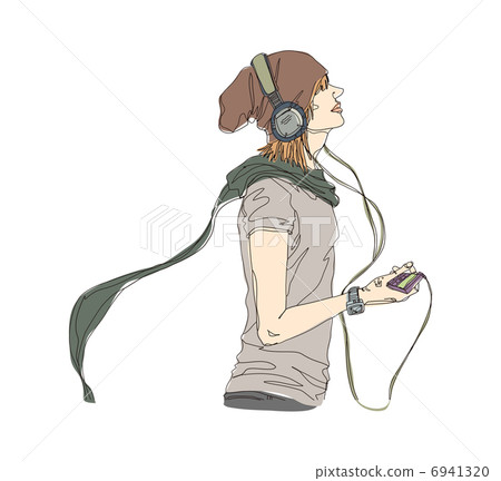 Side View Of Man Listening Music Stock Illustration 6941320 Pixta