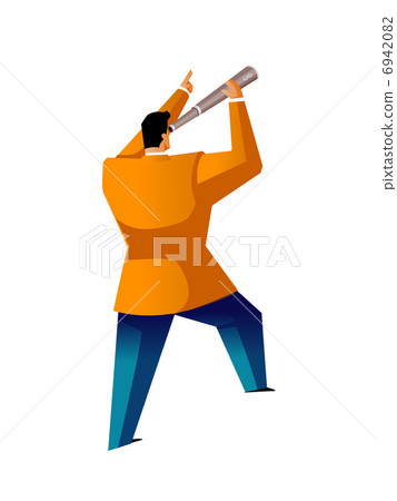 Rear view of man holding telescope Rear view of man holding telescope 6942082