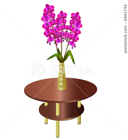 Bouquet of orchids in vase on coffee table Bouquet of orchids in vase on coffee table 6943748