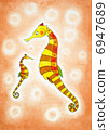 Seahorses, child's drawing, watercolor painting on paper 6947689