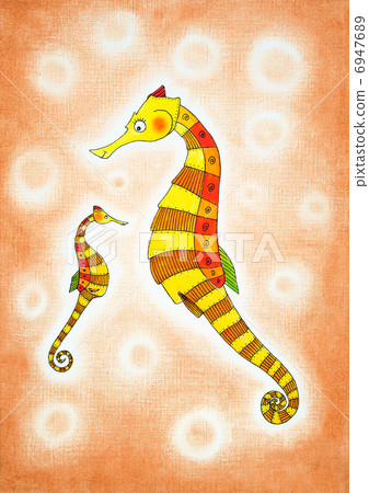 Seahorses, child's drawing, watercolor painting on paper Seahorses, child's drawing, watercolor painting on paper 6947689