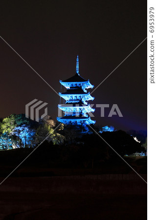 图库照片: 备中国分寺 五重塔 照亮