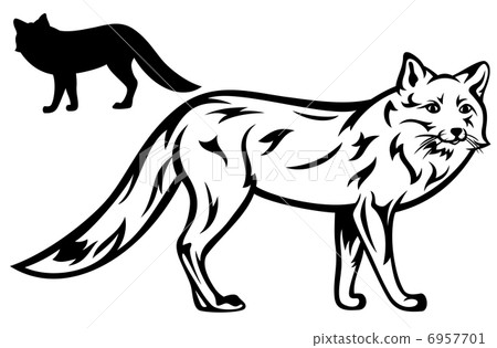 fox vector illustration - black outline and silhouette fox vector illustration - black outline and silhouette 6957701