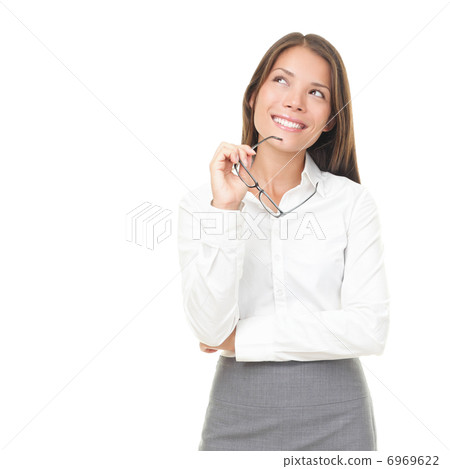 Thinking young asian / caucasian businesswoman Thinking young asian / caucasian businesswoman 6969622