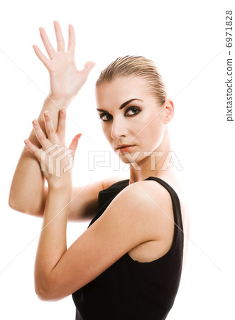 Beautiful young woman on white background Beautiful young woman on white background 6971828
