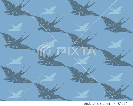 flying swallows seamless background - cute birds in shades of grey and blue 6971941