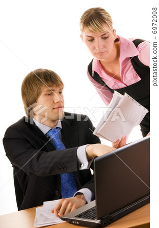 Boss with a secretary isolated on white background 6972098