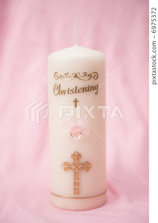 Christening candle with pink detail Christening candle with pink detail 6975372