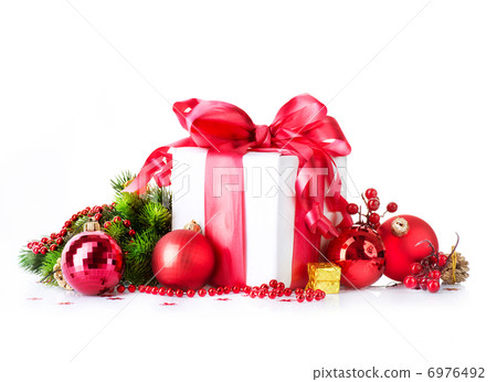 Christmas Gift Box and Decorations isolated on White Christmas Gift Box and Decorations isolated on White 6976492