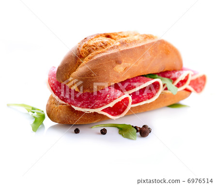 Sandwich with Salami isolated on a White Background Sandwich with Salami isolated on a White Background 6976514