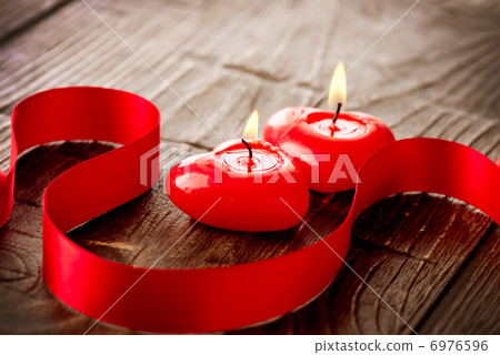 Valentines Hearts Candles over Wood. Valentines Day 6976596