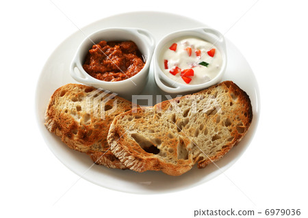 toasts with dip in bowls toasts with dip in bowls 6979036