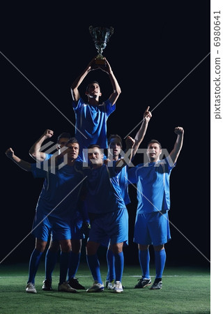 soccer players celebrating victory 6980641