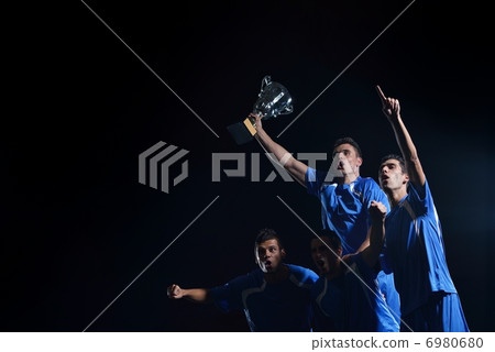 soccer players celebrating victory soccer players celebrating victory 6980680