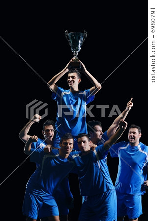 soccer players celebrating victory 6980791