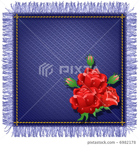 Napkin from jeans fabric and red roses Napkin from jeans fabric and red roses 6982178