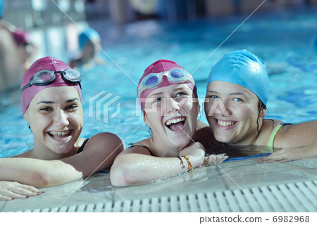 happy children group at swimming pool happy children group at swimming pool 6982968