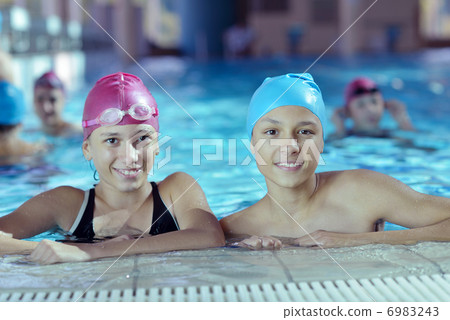 happy children group at swimming pool happy children group at swimming pool 6983243
