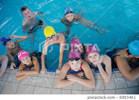 happy children group at swimming pool happy children group at swimming pool 6983461