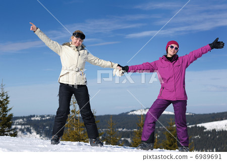 winter season fun with group of girls 6989691