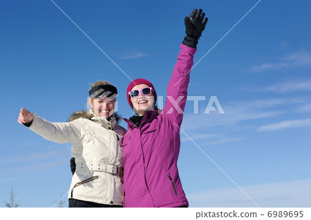 winter season fun with group of girls 6989695