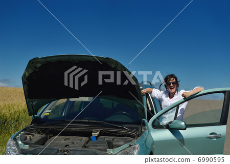 woman with broken car woman with broken car 6990595