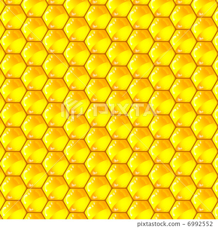 Golden  cells of a honeycomb pattern. Vector illustration. 6992552
